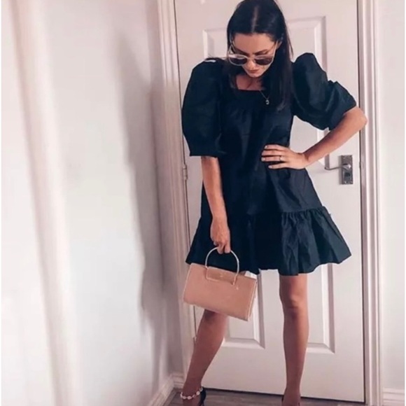 H&M Black Puff Sleeve Mini Cotton Dress Small - Picture 8 of 10